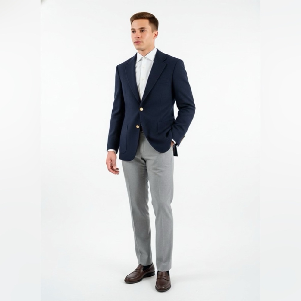 John Peel Blazer Men’s 39R Navy Blue Wool Gold Buttons Academia Preppy Jacket